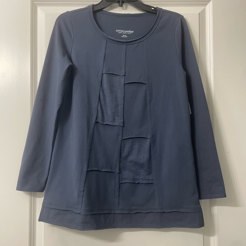 NWT Soft surroundings Rico tunic steel size extra small raw hem geometric design